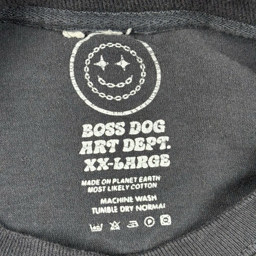 Boss Dog Graphic T-Shirt Fantasy World Black Tee Mens XXL Retro Grunge Skull Y2K - Picture 8 of 9